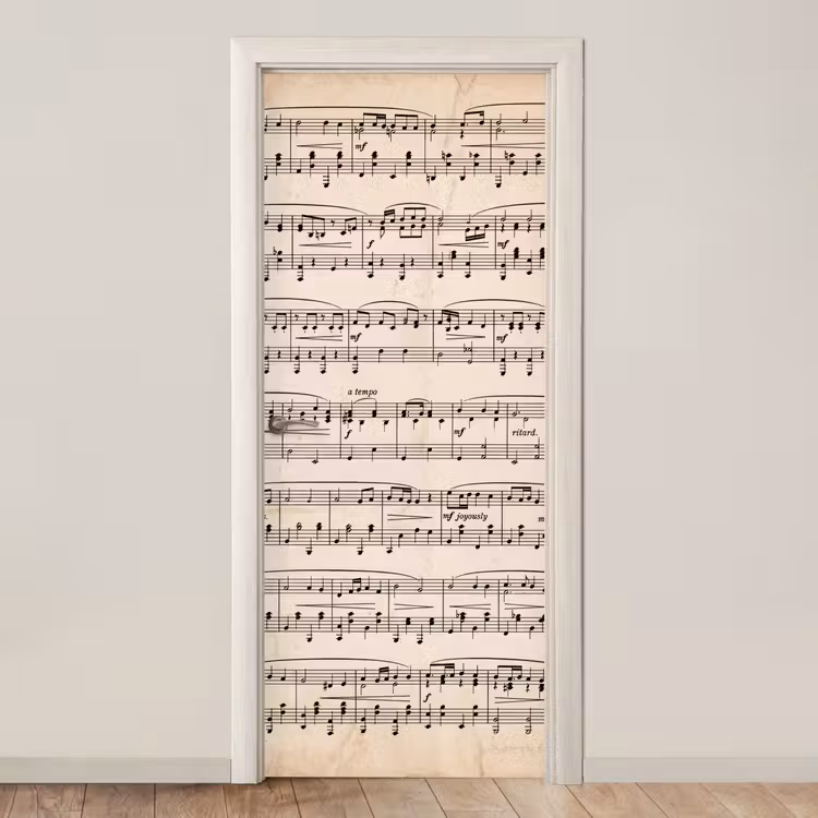 Muzieknotatie - Notenbalken - Kunst - Klassiek - Beige deurposter klein -3d_beige