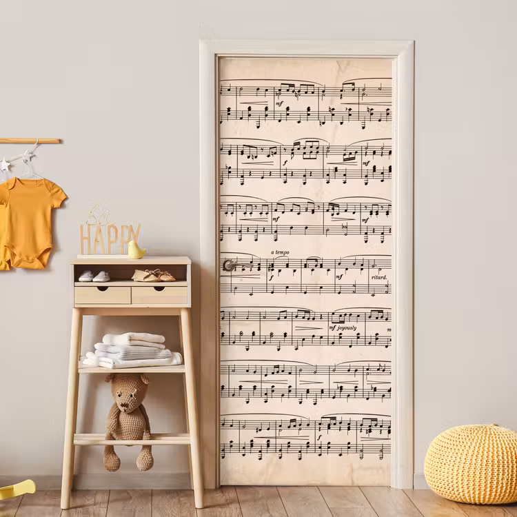 Muzieknotatie - Notenbalken - Kunst - Klassiek - Beige deurposter klein -sfeer4