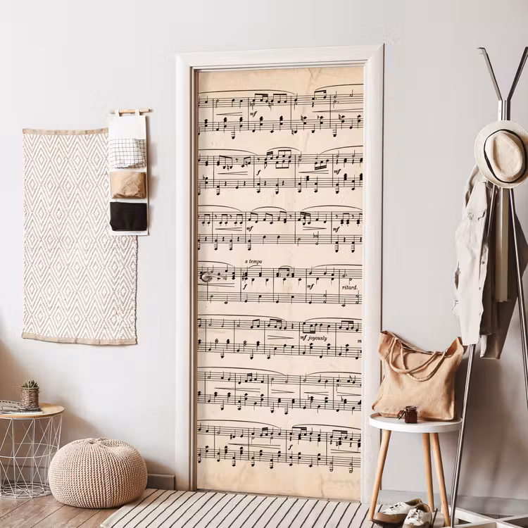 Muzieknotatie - Notenbalken - Kunst - Klassiek - Beige deurposter klein -sfeer6