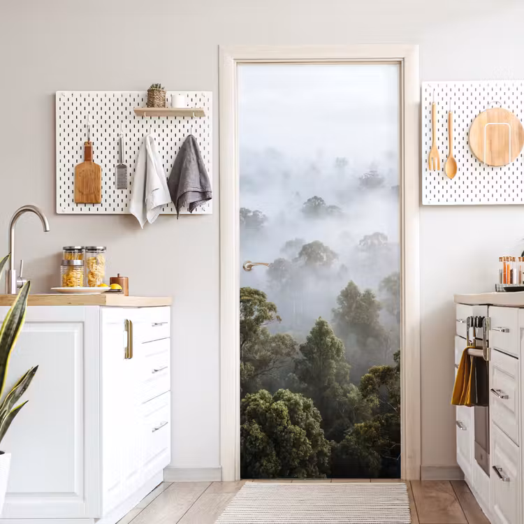 Natuur - Mist - Bos - Ochtend - Goud deurposter klein -sfeer5