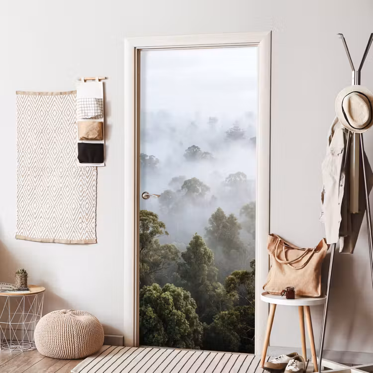 Natuur - Mist - Bos - Ochtend - Goud deurposter klein -sfeer6
