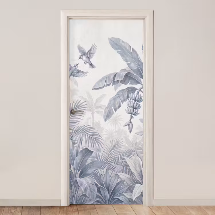 Natuur - Vogel - Jungle - Illustratie - Blauw deurposter klein -3d_beige