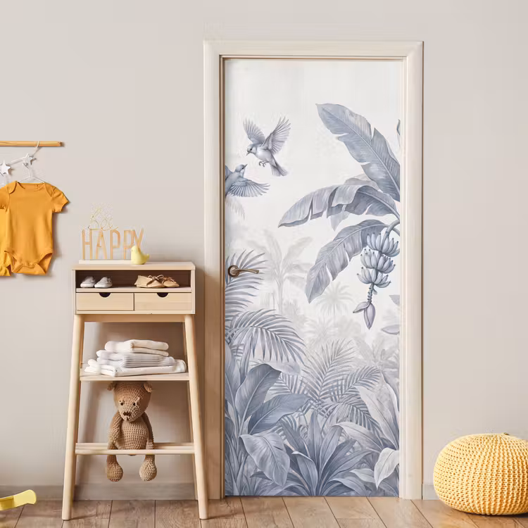 Natuur - Vogel - Jungle - Illustratie - Blauw deurposter klein -sfeer4