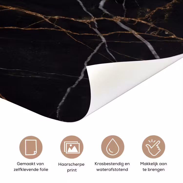 Natuursteen - Marmerpatroon - Abstract - Modern - Zwart - Goud deurposter klein -closeup_NL