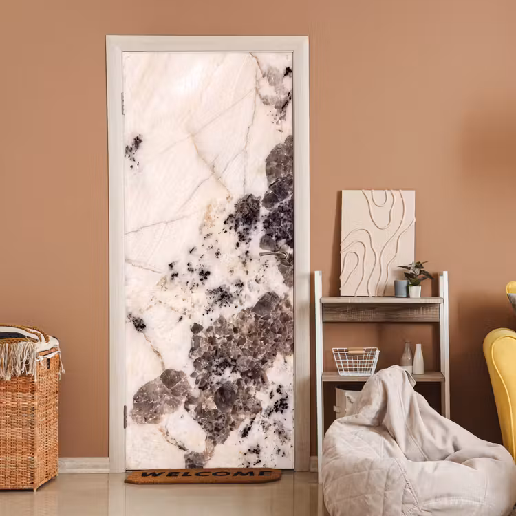 Natuursteen - Patroon - Abstract - Beige - Grijs deurposter klein -sfeer1