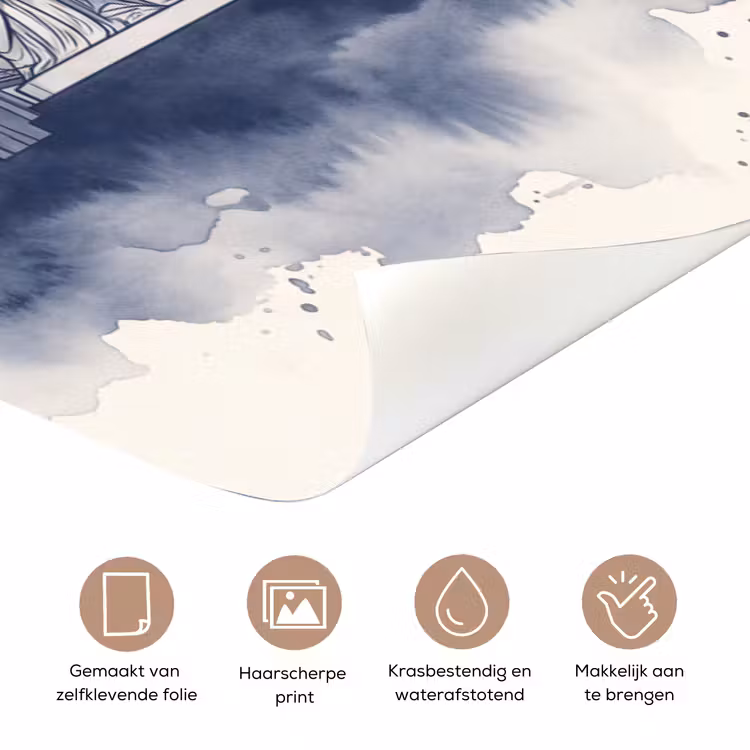 New York - Vrijheidsbeeld - Skyline - Illustratie - Blauw deurposter klein -closeup_NL
