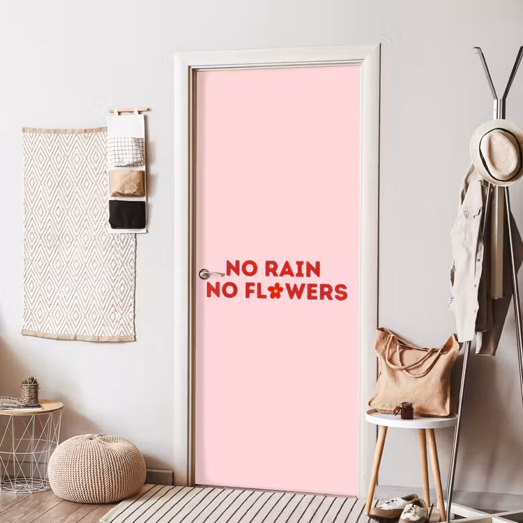 No rain no flowers - Minimalistisch - Roze - Bloem deurposter klein -sfeer6