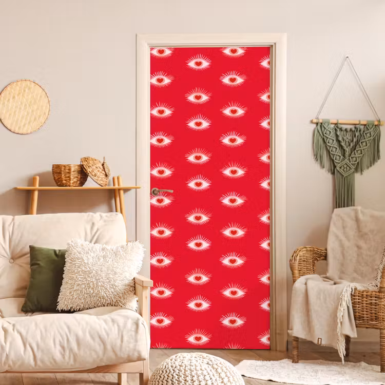 Ogen - Hart - Abstract - Rood - Roze deurposter klein 289 -sfeer2