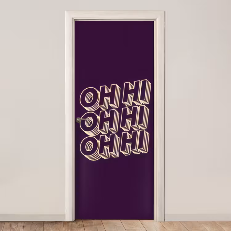 Oh hi - Paars - 3D deurposter klein -3d_beige
