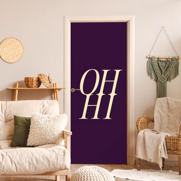 Oh hi - Paars - Minimalistisch deurposter klein -sfeer2