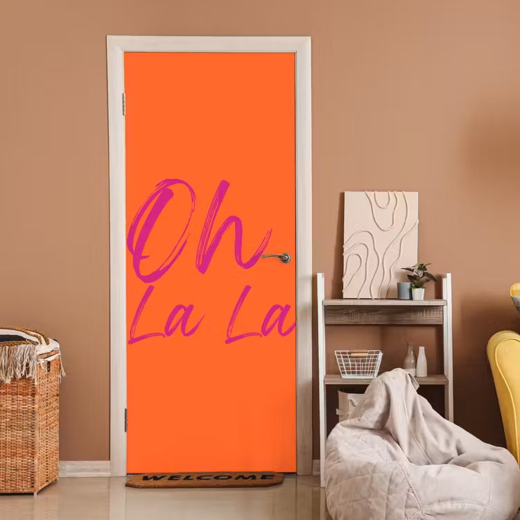 Oh la la - Oranje - Roze - Grafisch deurposter klein -sfeer1
