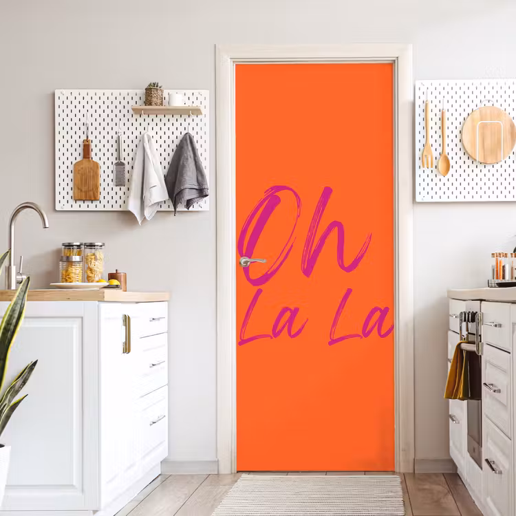 Oh la la - Oranje - Roze - Grafisch deurposter klein -sfeer5