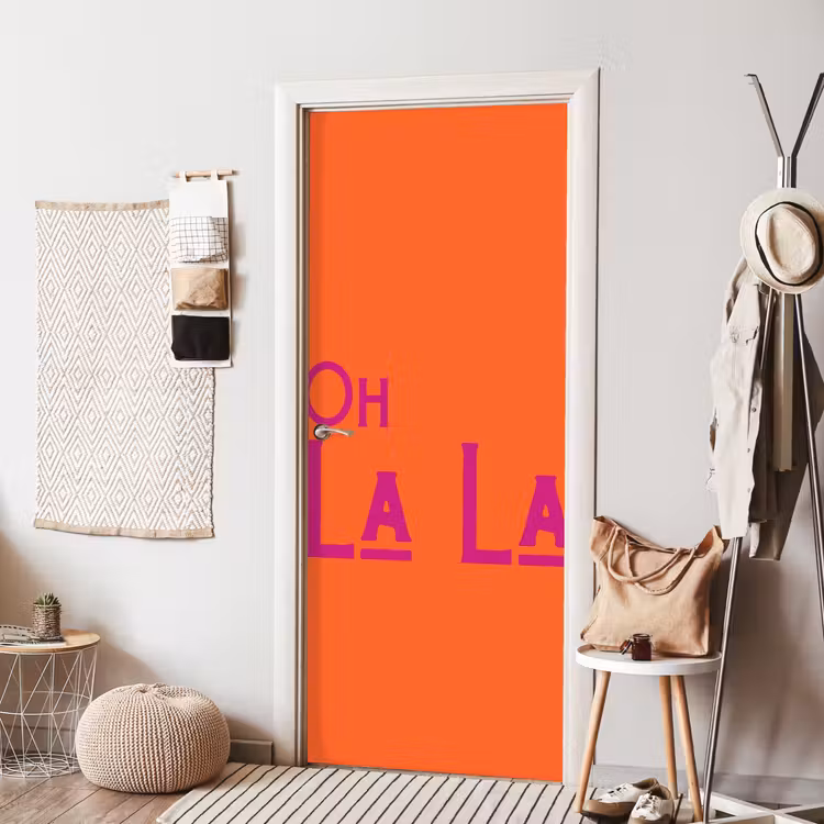 Oh la la - Oranje - Roze - Scheeflettertype deurposter klein -sfeer6