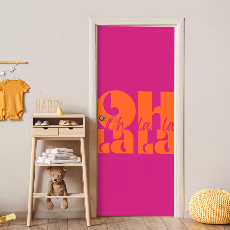 Oh la la - Roze - Oranje - Gestapelde letters deurposter klein -sfeer4