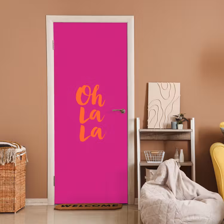 Oh la la - Roze - Oranje - Minimalistisch deurposter klein -sfeer1