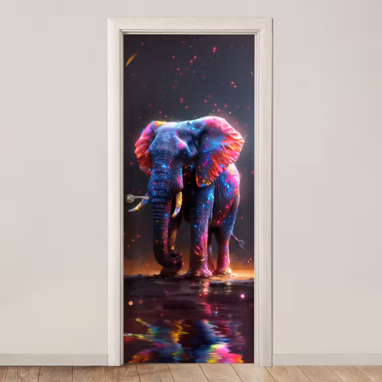 Olifant - Kleuren - Sterren - Dier deurposter klein -3d_beige