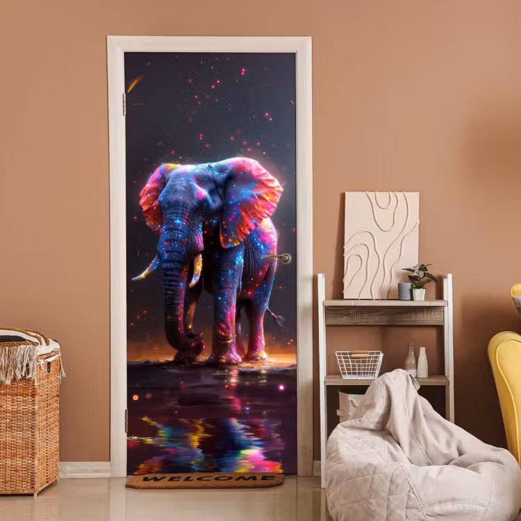 Olifant - Kleuren - Sterren - Dier deurposter klein -sfeer1