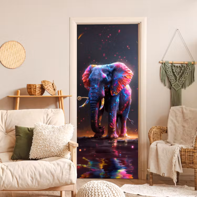 Olifant - Kleuren - Sterren - Dier deurposter klein -sfeer2