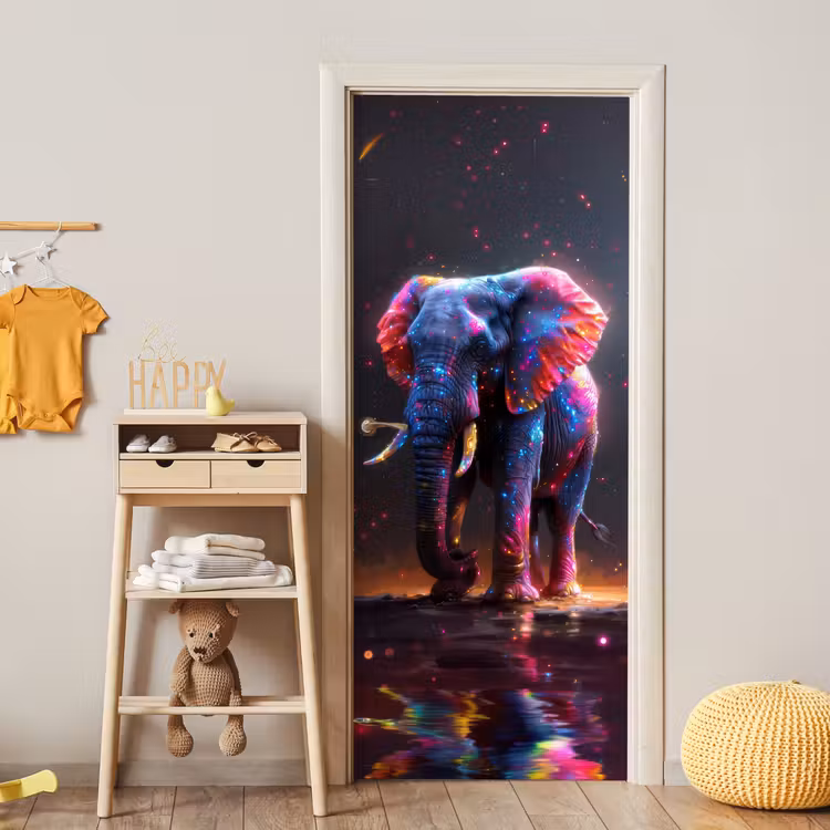 Olifant - Kleuren - Sterren - Dier deurposter klein -sfeer4