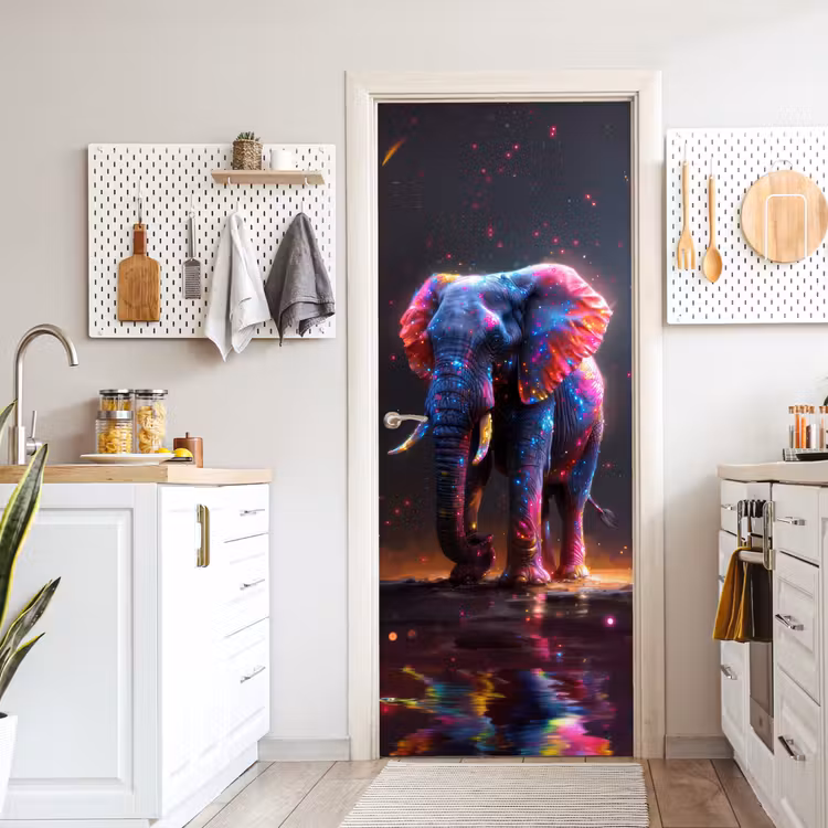 Olifant - Kleuren - Sterren - Dier deurposter klein -sfeer5