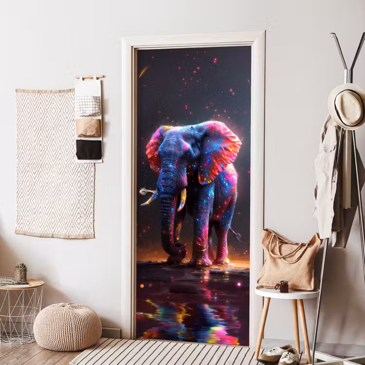 Olifant - Kleuren - Sterren - Dier deurposter klein -sfeer6