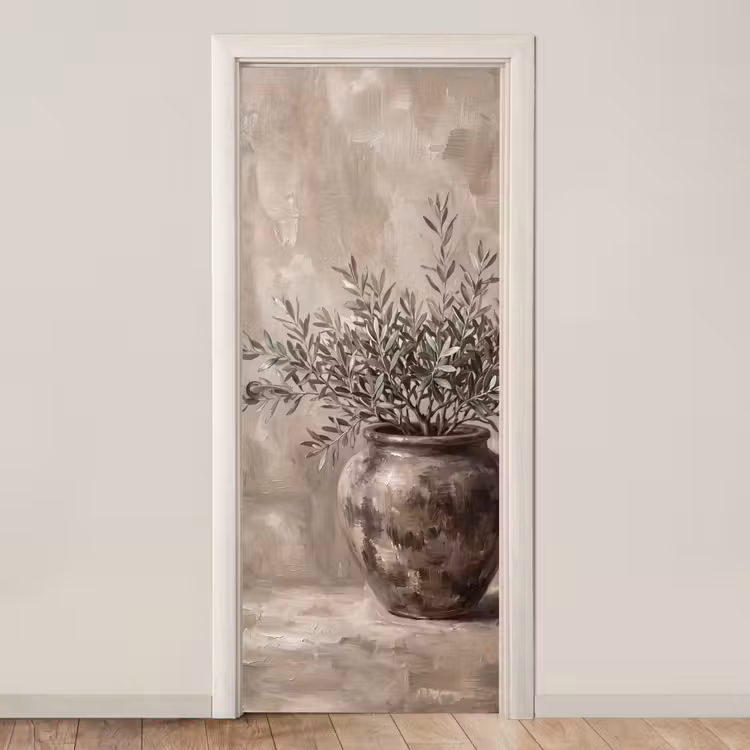 Olijfplant - Aardenpot - Abstract - Beige deurposter klein -3d_beige