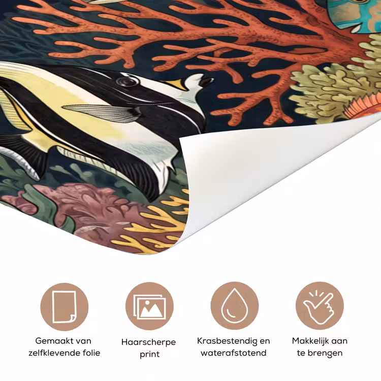 Onderwaterwereld - Vissen - Koraal - Illustratie - Kleurrijk deurposter klein -closeup_NL