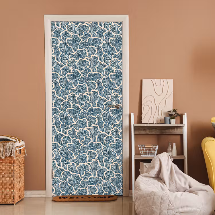 Organisch - Blauw - Crème - Schelpen deurposter klein 289 -sfeer1