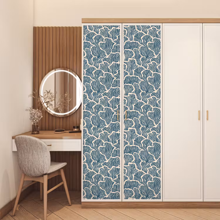 Organisch - Blauw - Crème - Schelpen deurposter klein 289 -sfeer3