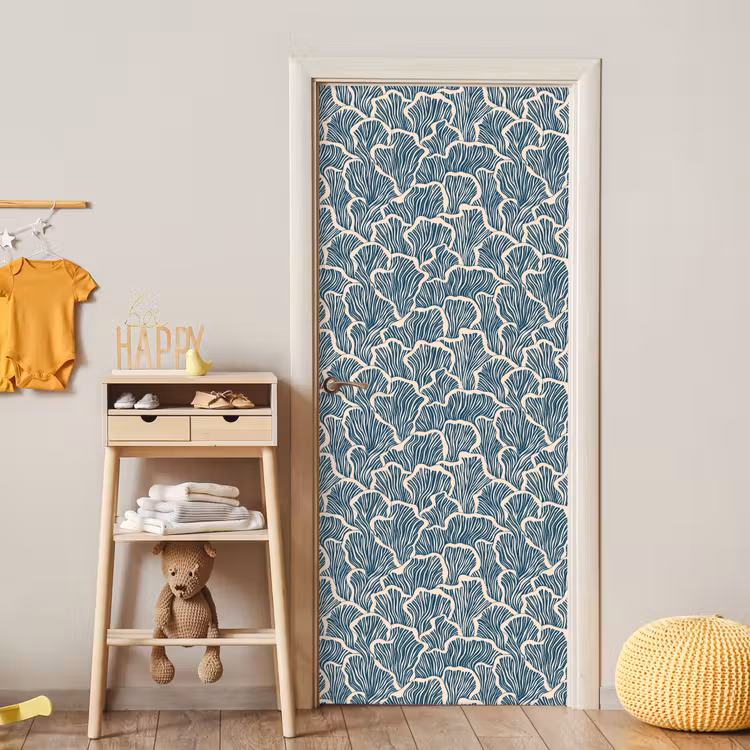 Organisch - Blauw - Crème - Schelpen deurposter klein 289 -sfeer4