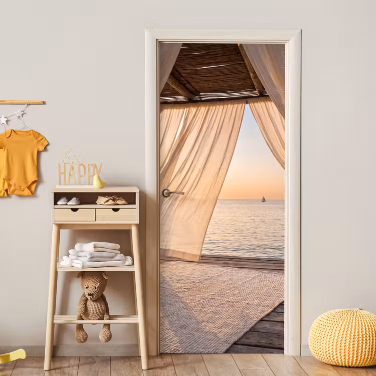 Overkapping - Zee - Zonsondergang - Vakantie - Rust deurposter klein -sfeer4