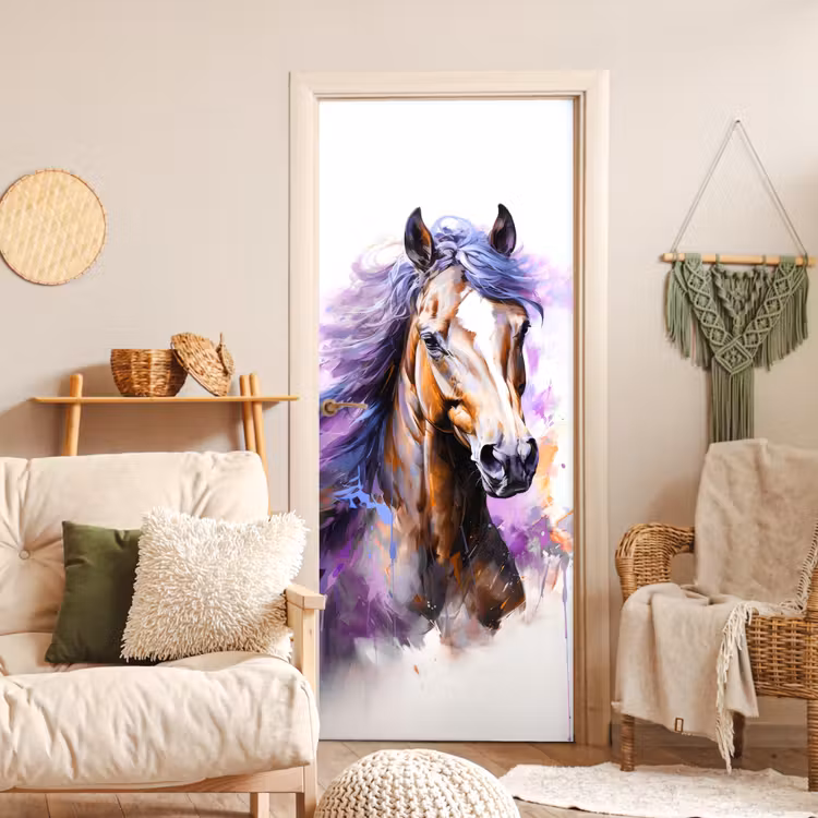 Paard - Dieren - Meiden - Paars - Bruin deurposter klein -sfeer2