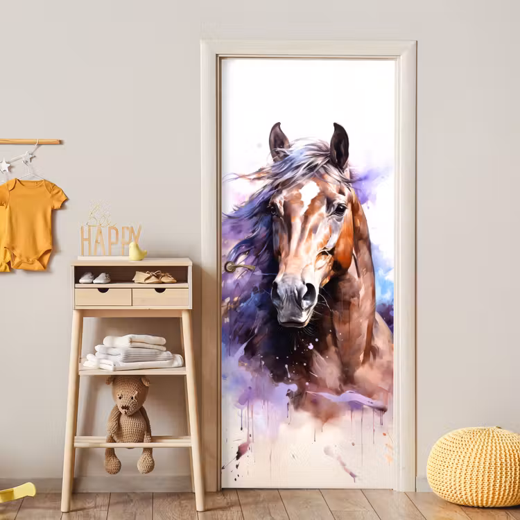 Paard - Dieren - Meisjes - Paars - Bruin deurposter klein -sfeer4
