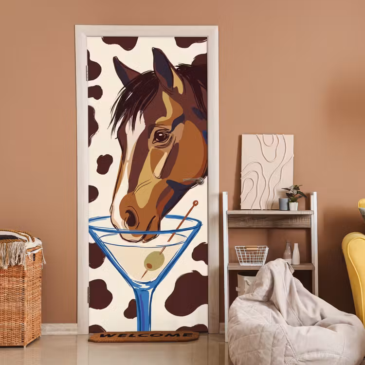 Paard - Martini - Dieren - Abstract - Bruin deurposter klein -sfeer1