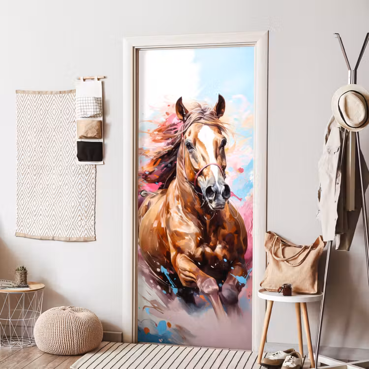 Paard - Meisjes - Blauw - Roze deurposter klein -sfeer6