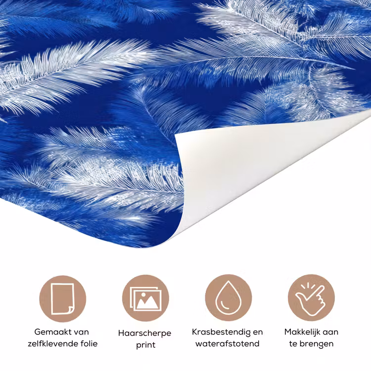 Palmblad - Patroon - Blauw deurposter klein 289 -closeup_NL