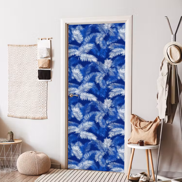 Palmblad - Patroon - Blauw deurposter klein 289 -sfeer6