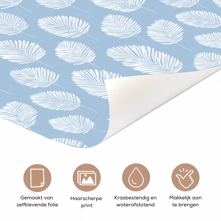 Palmbladeren - Naadloos - Patroon - Pastelblauw deurposter klein 289 -closeup_NL