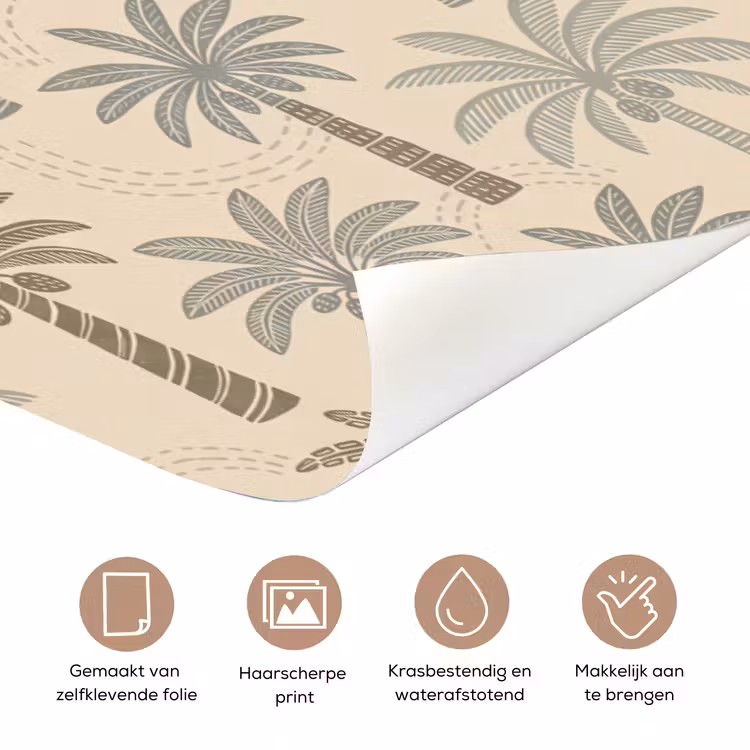 Palmbomen - Patroon - Tropisch - Beige deurposter klein -closeup_NL