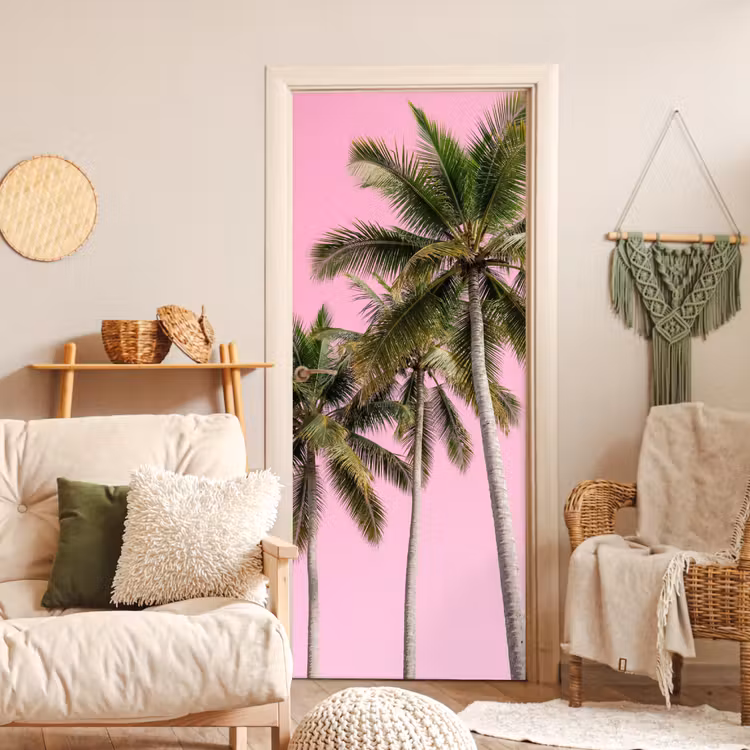Palmboom - Tropisch - Pink deurposter klein -sfeer2