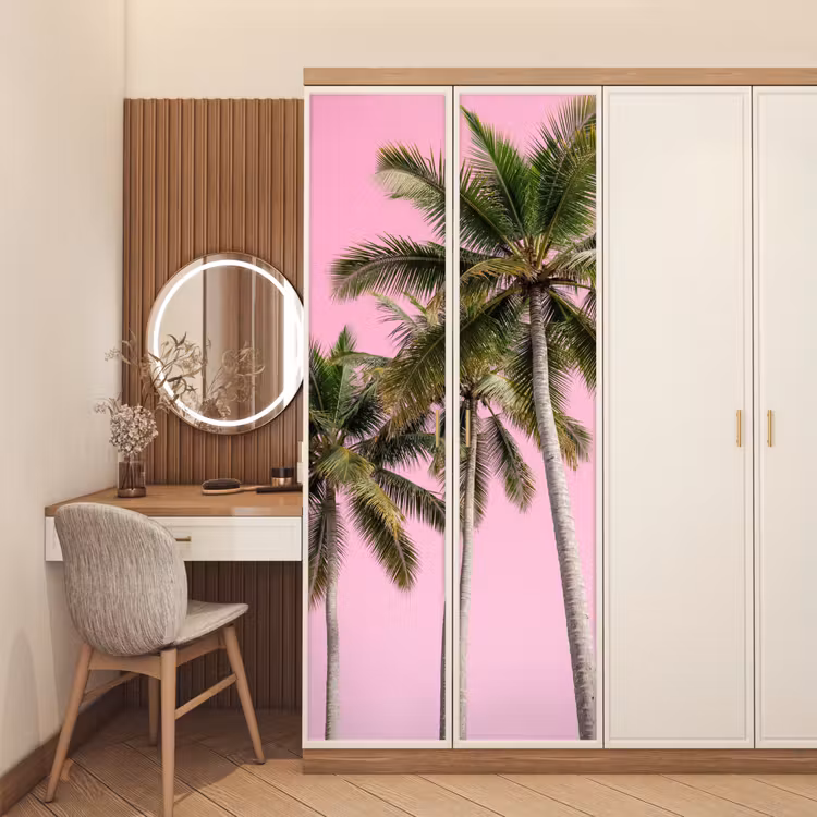 Palmboom - Tropisch - Pink deurposter klein -sfeer3