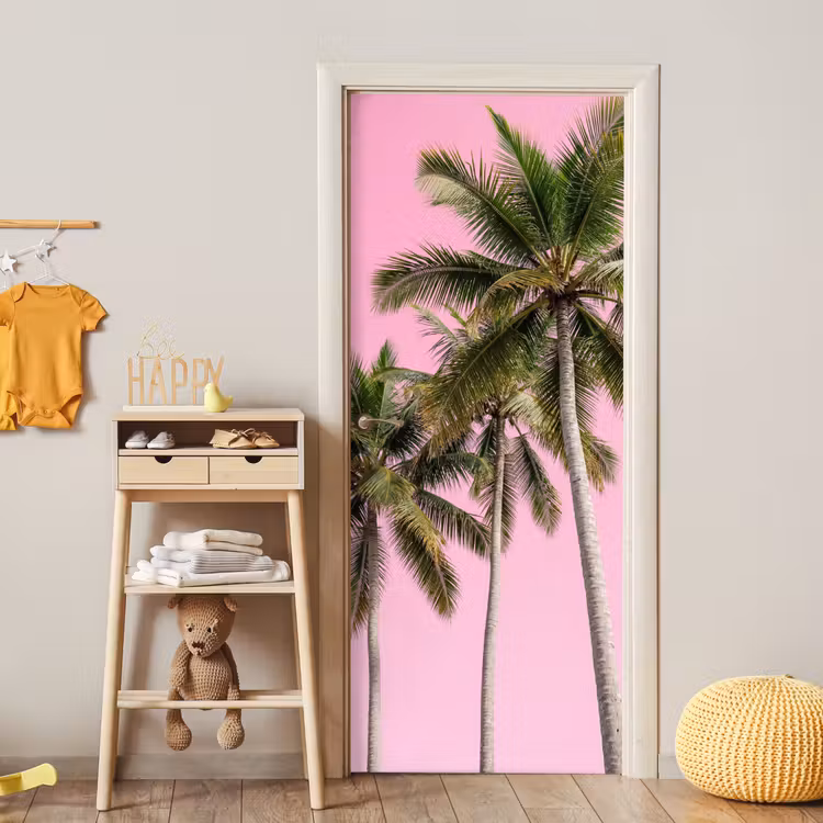 Palmboom - Tropisch - Pink deurposter klein -sfeer4