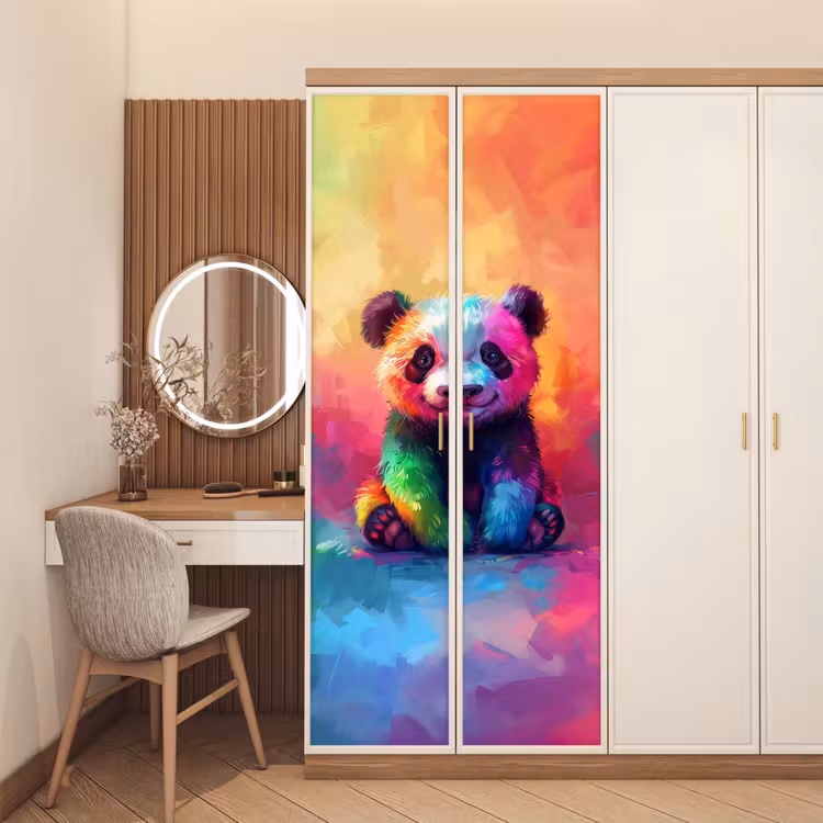 Panda - Dieren - Kleurrijk - Neon deurposter klein -sfeer3