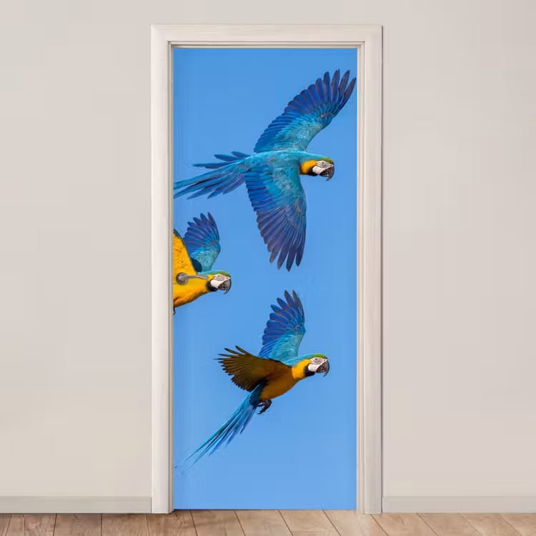 Papagaai - Vliegen - Blauw - Geel deurposter klein -3d_beige