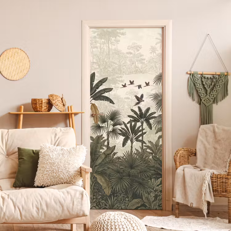 Papagaaien - Jungle - Tropisch - Green deurposter klein -sfeer2