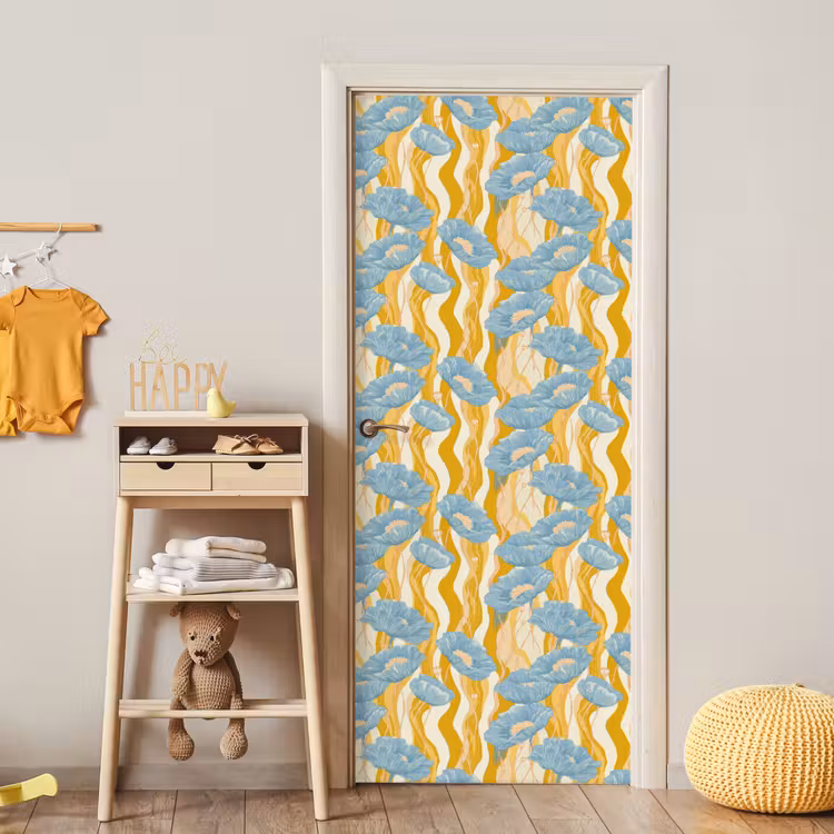 Papavers - Botanisch - Blauw deurposter klein 289 -sfeer4