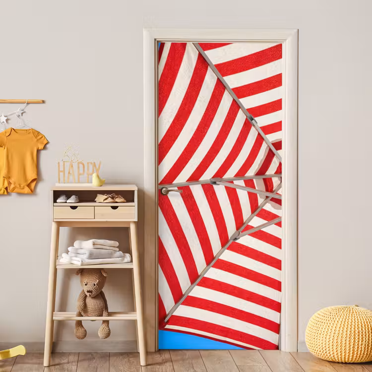 Parasol - Strepen - Zomer - Rood - Blauw deurposter klein -sfeer4