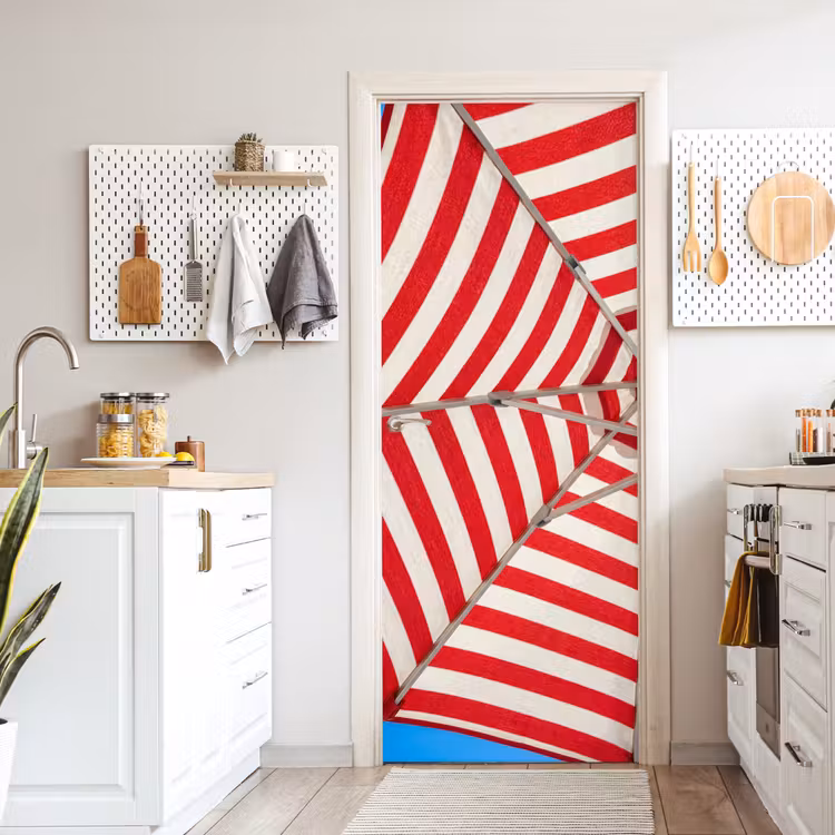 Parasol - Strepen - Zomer - Rood - Blauw deurposter klein -sfeer5
