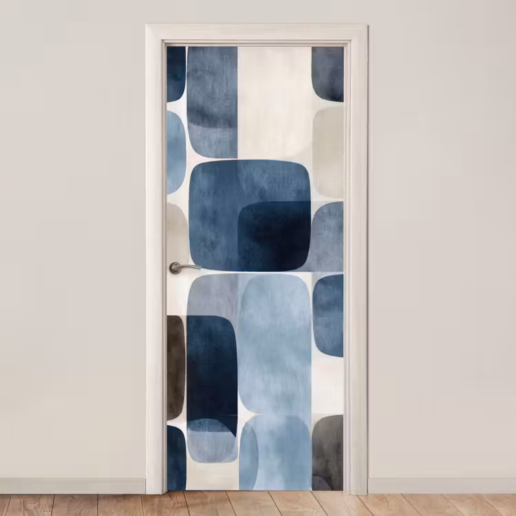 Patroon - Blauw - Vierkanten deurposter klein -3d_beige