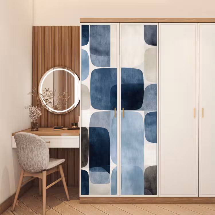 Patroon - Blauw - Vierkanten deurposter klein -sfeer3